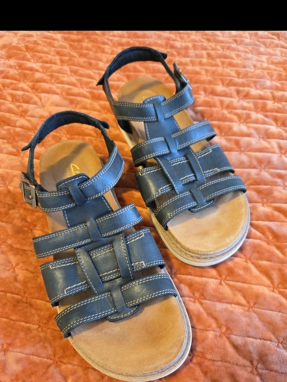 Clarks Arwell Multi-Strap Adjustable Sandals Black Leather Size 10 Womens